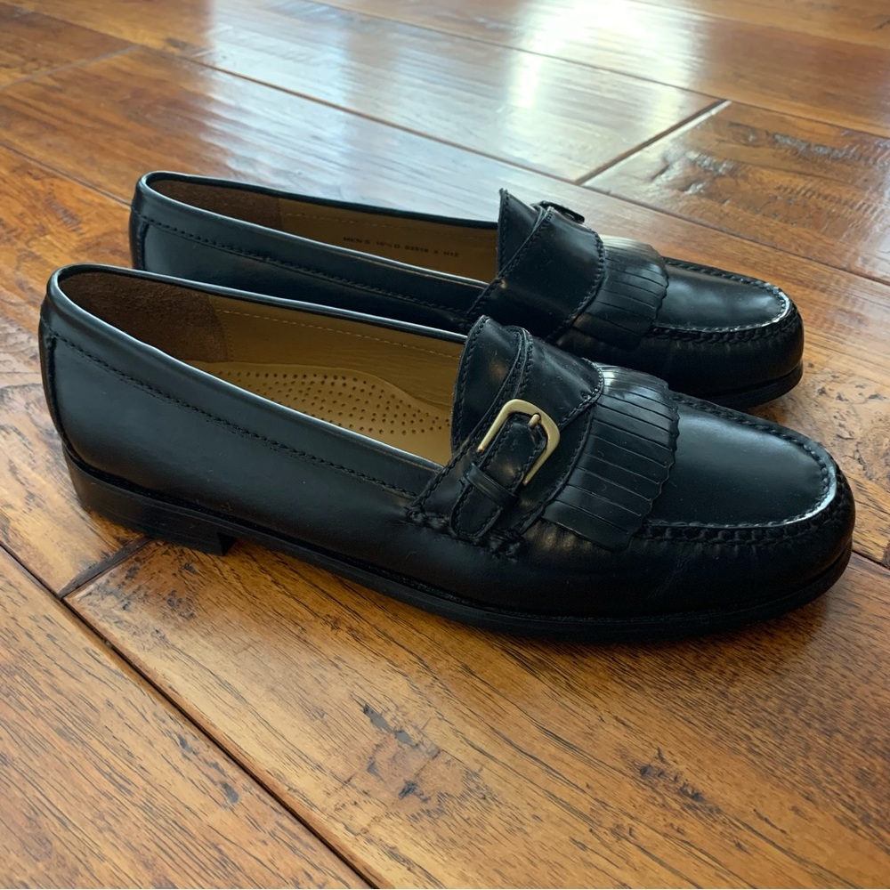 COLE HAAN Cap-Toe Tumble Leather Monk Strap Black Dress Loafers.